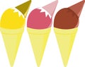 three kinds of ice cream with a variety of colors and flavors