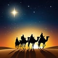 Three Kings and the guiding star against a backdrop of a clear and breathtaking night Created with Royalty Free Stock Photo