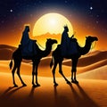 Three Kings and the guiding star against a backdrop of a clear and breathtaking night Created with Royalty Free Stock Photo