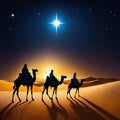 Three Kings and the guiding star against a backdrop of a clear and breathtaking night Created with Royalty Free Stock Photo