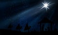 Three kings and jesus on Christmas night with a starry sky