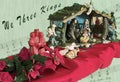 We Three Kings music with creche manger scene of Jesus birth at Christmas. Royalty Free Stock Photo