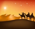 The Three Kings Riding with Camels in the Desert Royalty Free Stock Photo