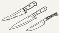 Three kitchen knives including serrated knife culinary tools and kitchen utensils Generative AI Royalty Free Stock Photo