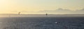 Kite Boarders with Mountain backdrop, Washington sunset