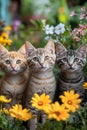 Three kittens in the garden Royalty Free Stock Photo