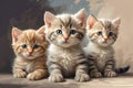 Three kittens on a rustic background