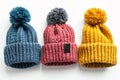 Three Knitted Hats Aligned in a Row