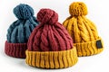 Three Knitted Hats in Various Colors