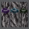 Three labels with lavender, rosemary and lemongrass on black.