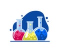 Three glass flasks with multi-colored chemical liquids Royalty Free Stock Photo