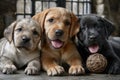 Three Labrador Puppies Posing Together Indoors Royalty Free Stock Photo