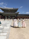 Three ladies in South Korean national dresses