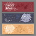 Three landscape banners with school related sketches.