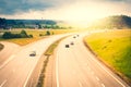 Three-lane highway, sky, view from the above Royalty Free Stock Photo