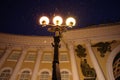 Three lanterns shine brightly in night Petersburg Royalty Free Stock Photo