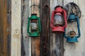 Three Lanterns on Wooden Wall Royalty Free Stock Photo