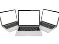 Three laptops isolated on white background Royalty Free Stock Photo