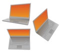 Three laptops with orange screen