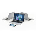 Three laptops and a smartphone isolated on white background Royalty Free Stock Photo
