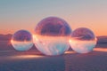 Three large, colorful spheres are reflected in a body of water Royalty Free Stock Photo