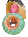 Three large donut statues on isolated white background
