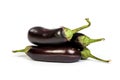 Three large eggplant, over white background Royalty Free Stock Photo