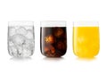 Three large glasses with cola soft drink with orange soda and lemonade with ice cubes on white Royalty Free Stock Photo