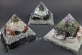 Three Large Orgone Generator Pyramids. Orgonite Royalty Free Stock Photo