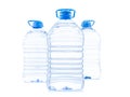 Three large plastic bottles of clean water for drinking, isolated on white background