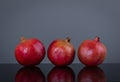 Three large ripe pomegranate on a gray background Royalty Free Stock Photo