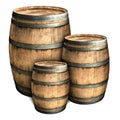 Three large wooden barrels on a white background Royalty Free Stock Photo