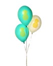 Three latex balloons object for birthday party or celebration with yellow pineapple isolated on a white Royalty Free Stock Photo