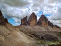 Three Lavaredo\'s Peaks Dolomites and their path Royalty Free Stock Photo