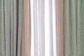 Three-layer curtains in beige, white linen fabric and goose foot fabric Royalty Free Stock Photo