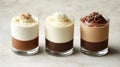 Three Layered Chocolate and Cream Desserts in Glasses Royalty Free Stock Photo