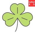 Three leaf clover color line icon, St. Patricks day and holiday, shamrock vector icon, vector graphics, editable stroke