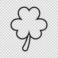 Three leaf clover icon in flat style. St Patricks Day vector illustration on white isolated background. Flower shape business Royalty Free Stock Photo