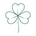 Three leaf clover outline drawing in trendy green color. St. Patrick sticker or icon design concept