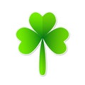 Three leaf green clover in cartoon style. Lucky quatrefoil. Good