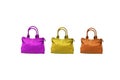 Three leather bags in unique, eye-catching colors isolated on a white background.