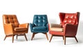 Three leather chairs are lined up next to each other, with one being red Royalty Free Stock Photo