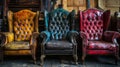 Three leather chairs are lined up in a row next to each other, AI Royalty Free Stock Photo