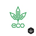 Three leaves natural eco logo. Technical science industry sign.