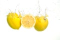 Three lemons spash in water on white Royalty Free Stock Photo