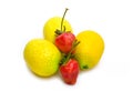 Three lemons and two berries of strawberry Royalty Free Stock Photo