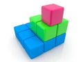 A three-level pyramid of colored toy blocks