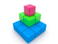 A three-level pyramid of colorful toy blocks