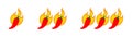 Three levels of spicy markers. Mild, medium and hot. Peppers over a flame. Flat vector isolated on white.