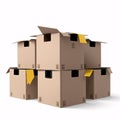 three levitating closed cardboard boxes on a white background. Royalty Free Stock Photo
